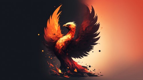 Феникс расправил крылья на черно оранжевом фоне