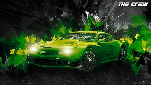 Зеленый автомобиль Chevrolet Camaro, фан арт видеоигры The Crew, by SyanArt