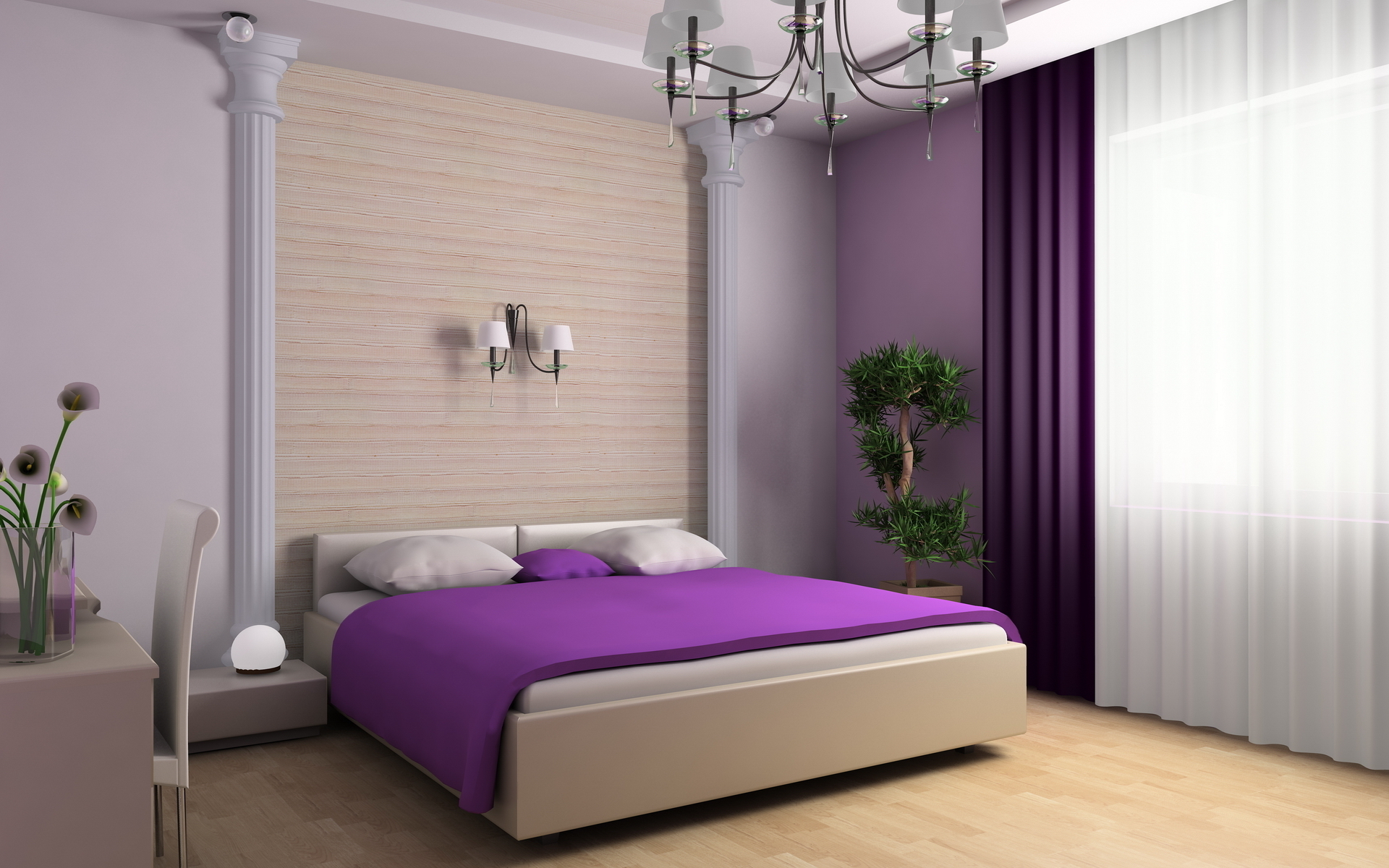 Спальня, оформленная в фиолетовом цвете