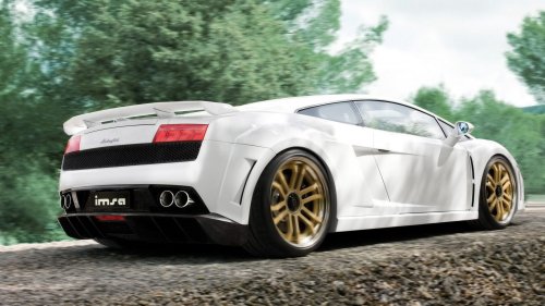Белое Lamborghini Gallardo / Ламборгини Галлардо едет по каменной дороге