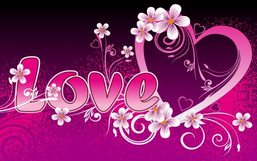 Красивая надпись LOVE / Любовь с сердцами и цветами