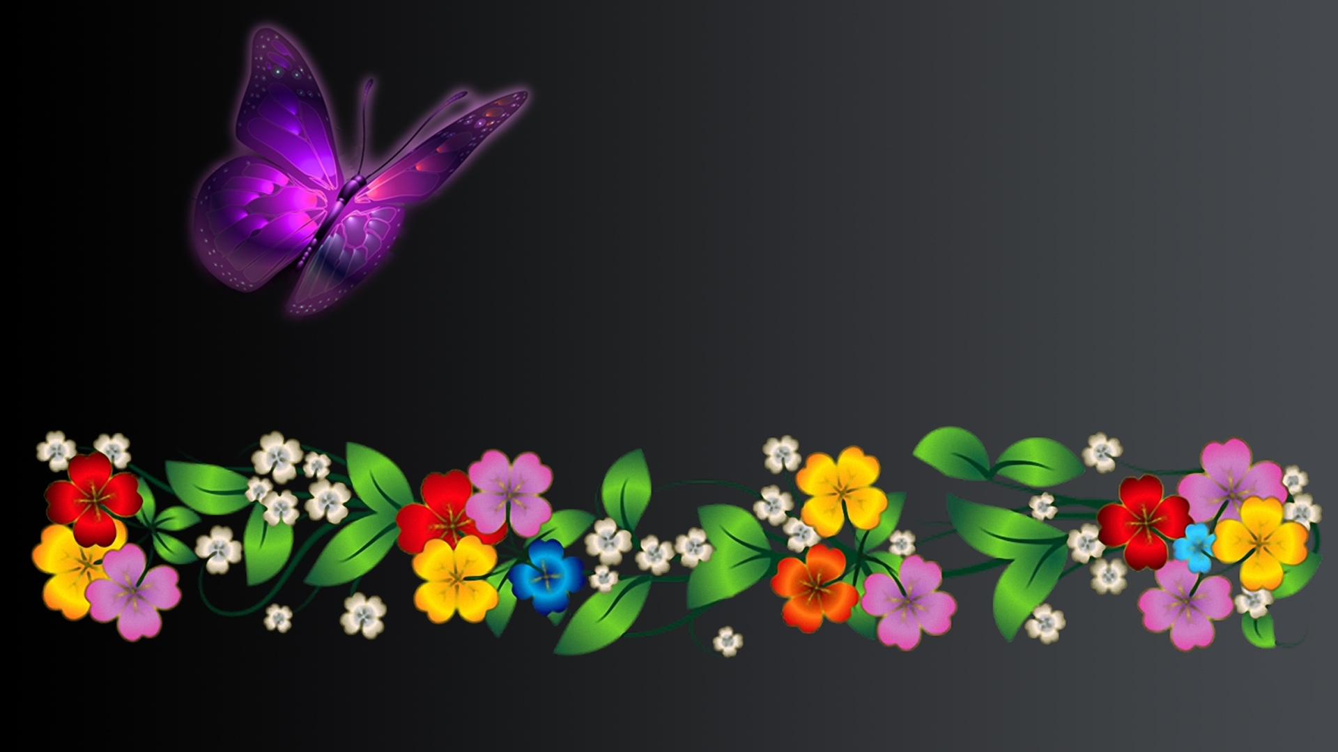 Фон с яркими цветами и бабочкой