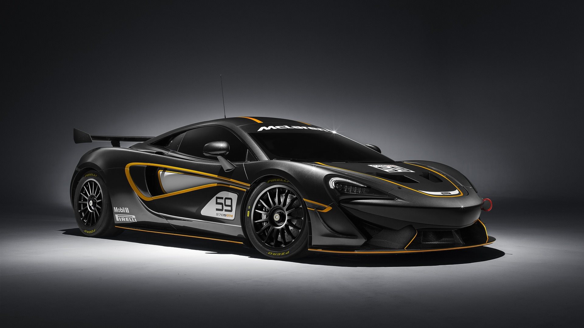 Суперкар, 2017, McLaren, 570S, GT4, спортивный на сером фоне