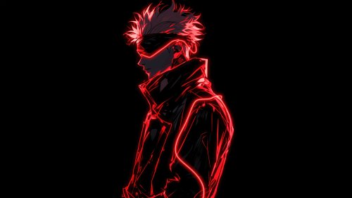 Мужской персонаж из аниме Магическая битва / Jujutsu Kaisen в профиль, с белыми волосами и повязкой на глазах