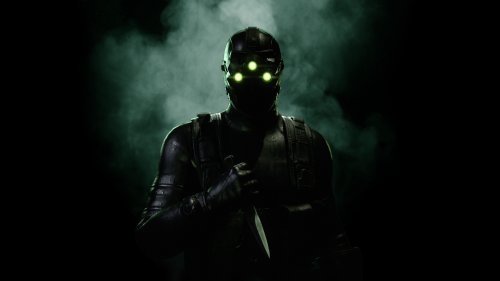 Sam Fisher / Сэм Фишер персонаж видеоигры Splinter Cell с ножом на черном фоне тв дыму