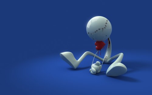 Разбитое сердце у фигурки смешного человечка